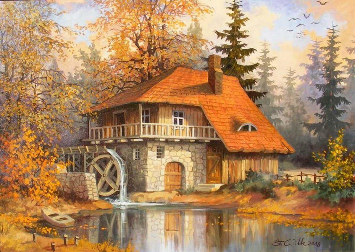 Рисунок дом с рекой